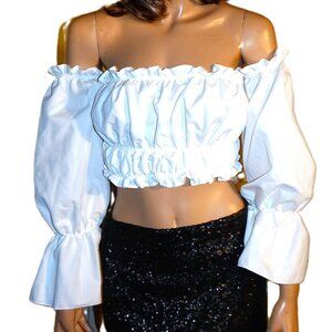 White Off Shoulder Ruffle Cha Cha Top 1XL